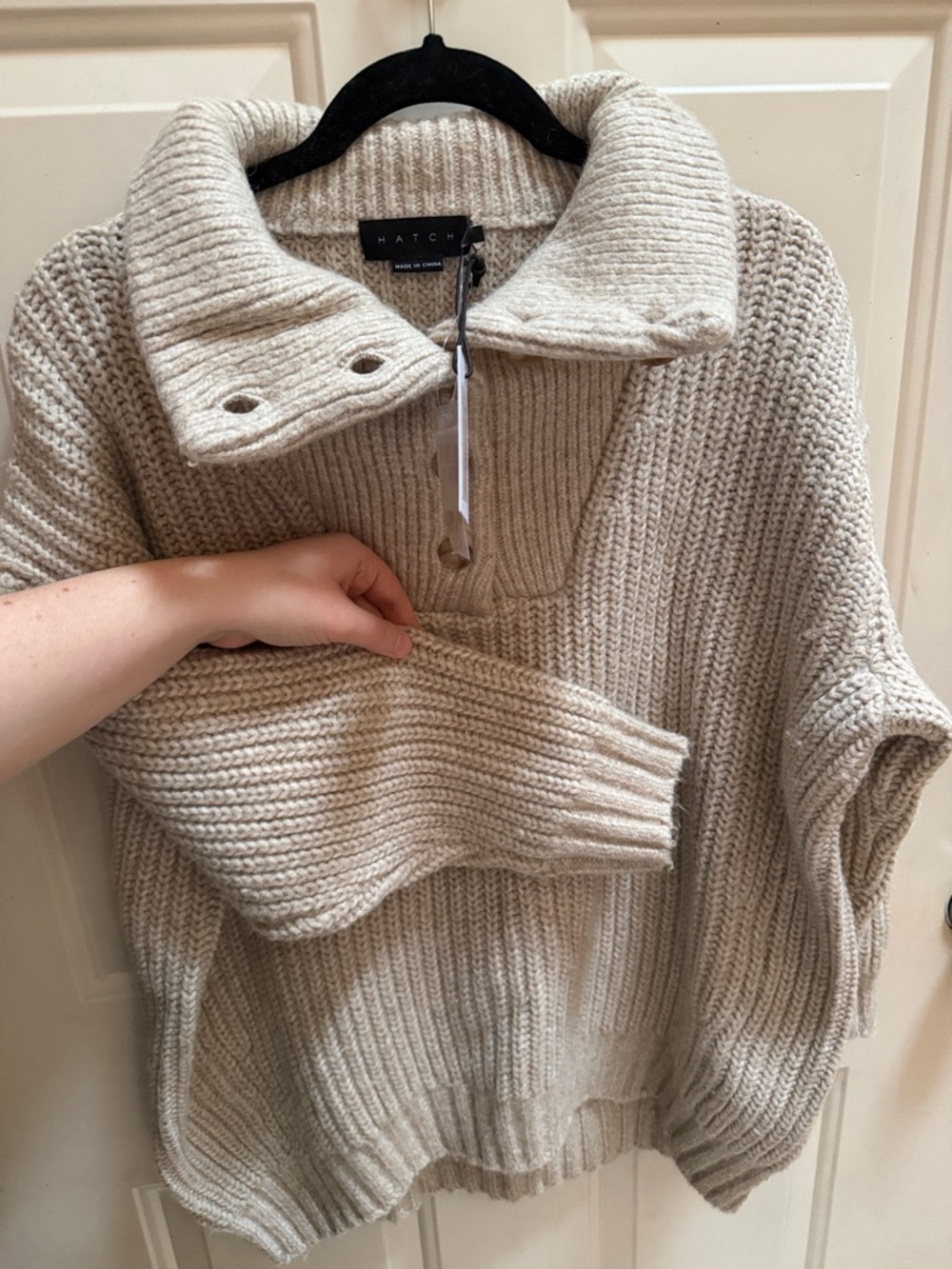 Maternity High-Neck Button Sweater - Oatmeal - Picture 5 of 7